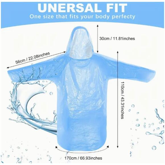 Rain Ponchos 5 pack NEW Rainproof Multicolor Plastic Disposable - Picture 3 of 4